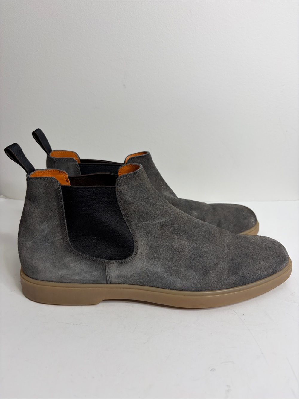 Santoni Chelsea Boots Mens 10 US 11 Gray Suede Pull On Ankle Boot Made in Italy